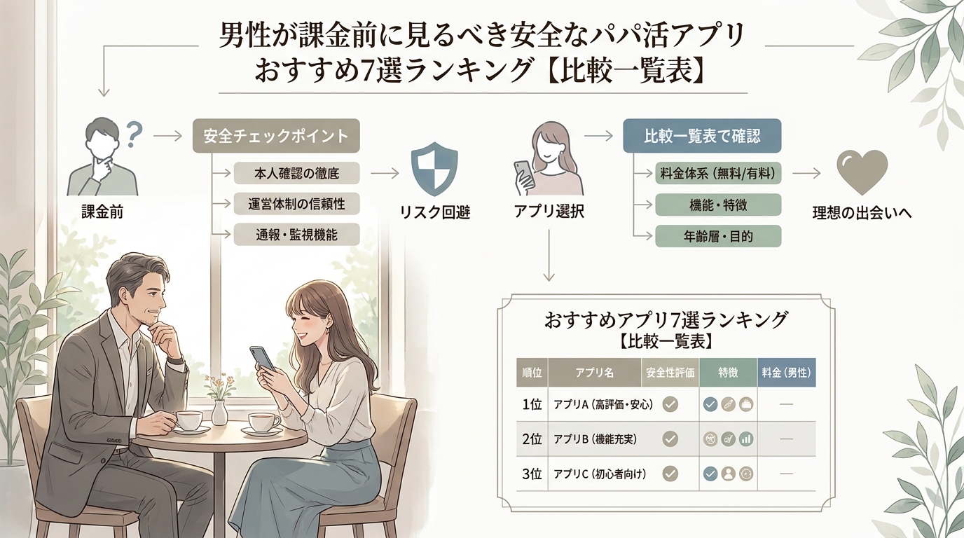 男性が課金前に見るべき安全なパパ活アプリおすすめ7選ランキング【比較一覧表】