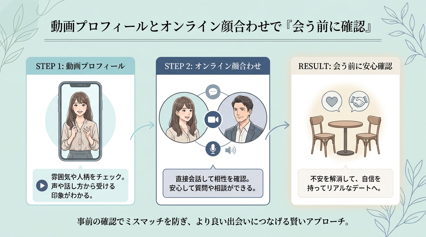 動画プロフィールとオンライン顔合わせで「会う前に確認」