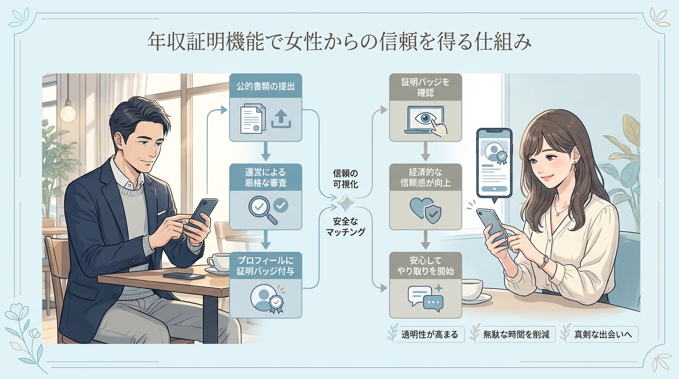 年収証明機能で女性からの信頼を得る仕組み